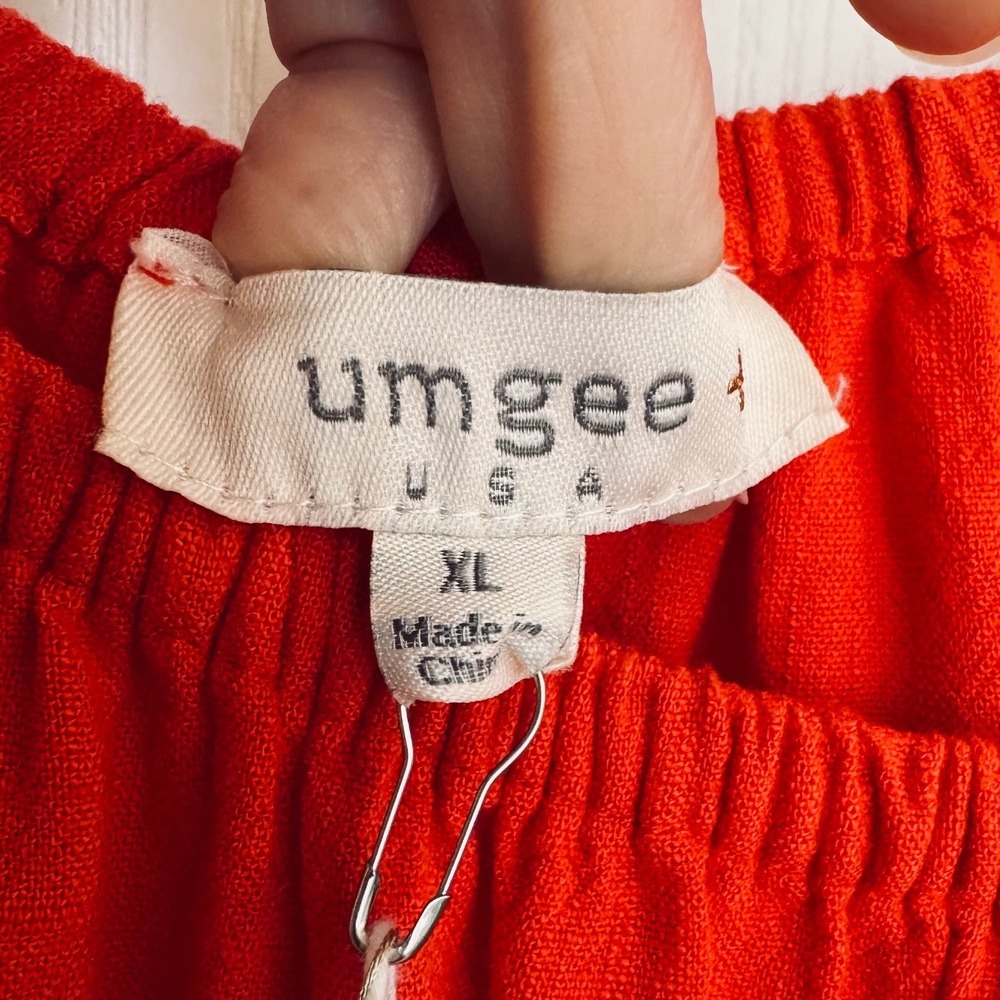 Umgee USA Red Linen Cotton Off Shoulder Ruffle Sleeve Tie Front Top XL - Picture 4 of 7